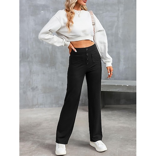 Damen Chinos Mode Streetwear Volle Länge Hohe Taille Einfach Patchwork Tasche Komfort Außenbereich Mikroelastisch Täglich Urlaub Straße Rubinrot Grau Schwarz Weiß Sommer Frühling Herbst Normale Image