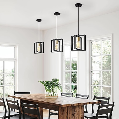 Kleine Pendelleuchte im Bauernhausstil, 1 Kopf, 4 Kopf, Kücheninsel-Hängelampe mit Kabel, schwarzes Finish, Holzrahmen, Kronleuchter für Flur, Eingangsbereich, Schrank, Schlafzimmer, AC 110 V, AC 220 Image