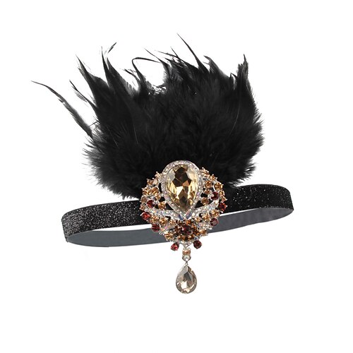 Retro Vintage 1920er Kopfschmuck Maskerade Flapper-Stirnband Der große Gatsby Charleston Feder Kostüm Damen Halloween Karneval Maskerade Cocktailparty Abschlussball Hochzeitsfeier Teenager Erwachsene Image