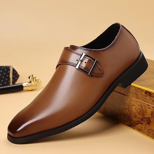 Monkstrap-Schuhe aus hochwertigem Kunstleder für Herren – klassische, braune, formelle Slipper mit Schnallendetail, perfekt für das Business und formelle Anlässe Image