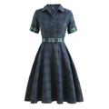 Elegant 1950er Vintage inspiriert Knielang Kleid A-Linie Kleid Teekleid Karomuster A-Linie Damen Weihnachten Karneval Neujahr Heimkehr Alltagskleidung Junggesellinnenabschiedsparty Erwachsene