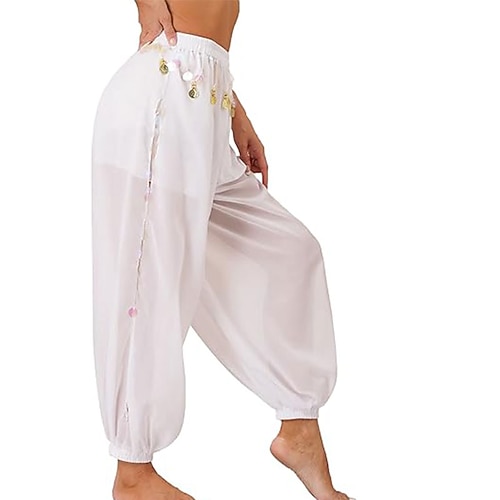 Bauchtanzkostüm für Damen, Münzlaternenhose, seitlich geschlitzte, glänzende Haremshose mit Pailletten, arabische Halloweenhose Image