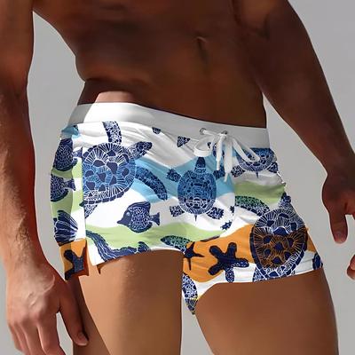 Men's Turtles Sea Creatures Swimming Trunks Board Shorts Swim Shorts Mid Waist 3D Print Hawaiian Surfing Holiday Beach Drawstring with Mesh lining Elastic Waist Designer Clothing Apparel