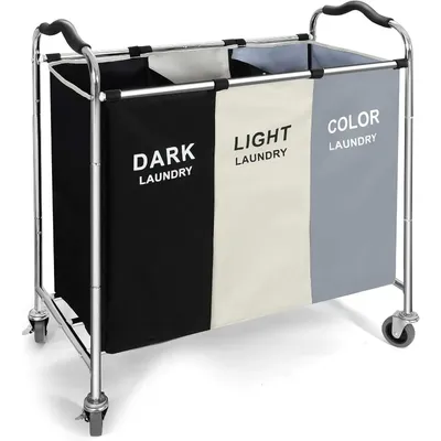 Laundry Basket with Wheels, 240l Laundry Hamper with 3 Section Laundry Bag for Dirty Clothes, Dorm