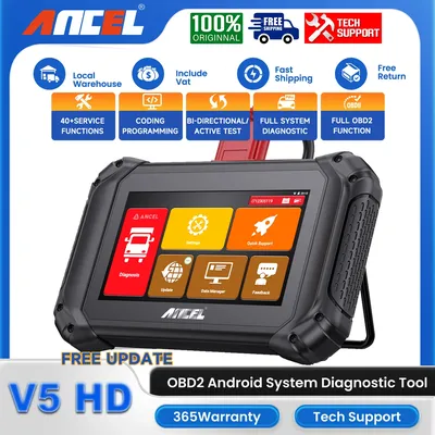ANCEL V5 HD OBD2 Heavy Duty Truck Scanner Diagnostic Tool Test ECU Coding BI-directional 40+ Reset OBDII Full System For Truck