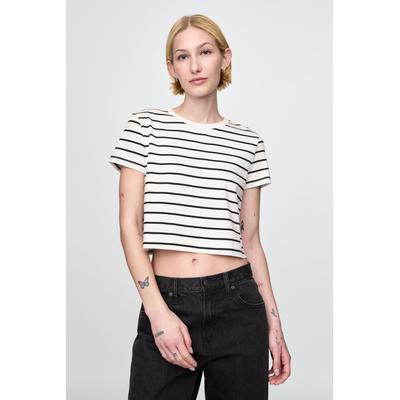 Gap Womens White & Black Vintage Cotton Cropped Striped T-Shirt - White & Black