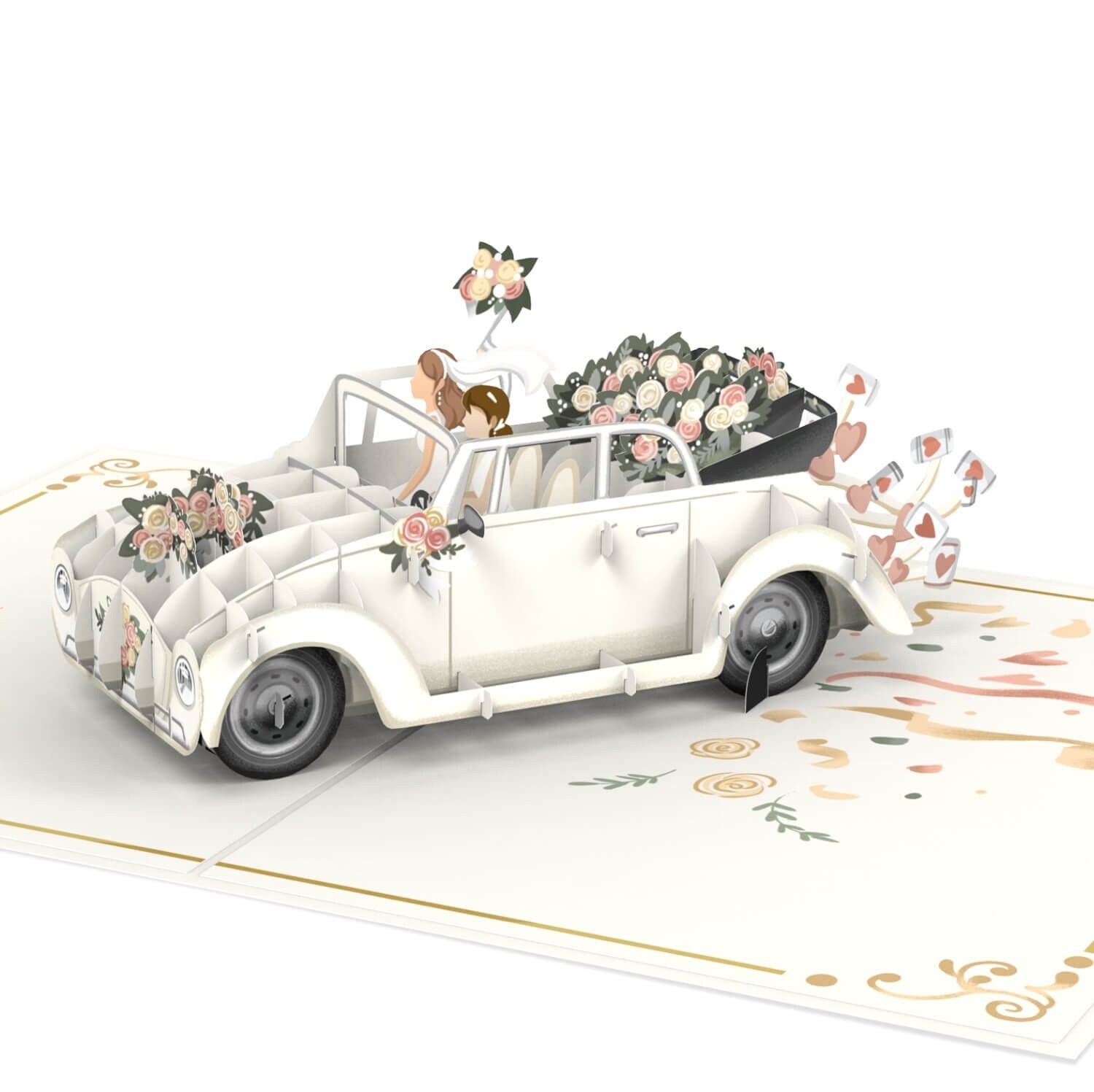 Carte pop-up mariage lesbien avec voiture de mariage « Just Married » - Carte de mariage 3D Mme & Mme, carte de félicitations pour 2 femmes, cadeau en