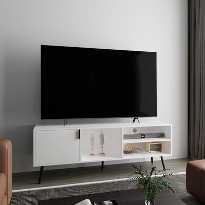 TV Stand with 1 Door and 3 Shelves, White, for 60-69