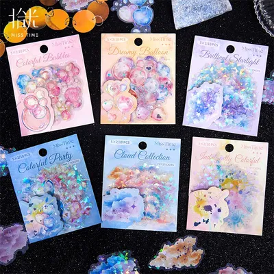10 teile/los Kawaii Schreibwaren Aufkleber fließende licht und überlaufende farbe Junk Journaling Image