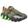 Sneaker SKECHERS "SKECH-O-SAURUS LIGHTS 2.0", Kinder, Gr. 28, grün (olivgrün), Lederimitat, Mesh, animal-print, kontrastfarbene Details, modisch, Schuhe, Blink,-Klettschuh, Dino-Schuh, Größenschablone zum Download