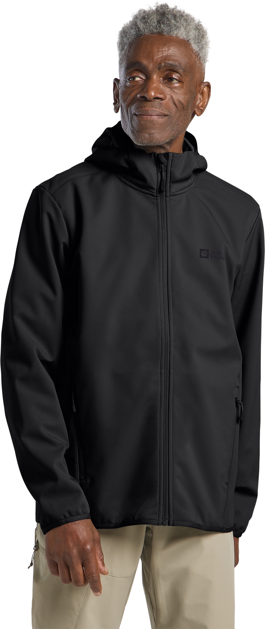 Softshelljacke JACK WOLFSKIN "BORNBERG HOODY M", Herren, Gr. M (50), schwarz, Obermaterial: 100% Polyester, Jacken Softshelljacke