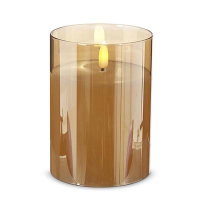 RAZ Imports 4324029 - 3.5" x 5" Ivory Wax Gold Glass LED Pillar Candle with Timer