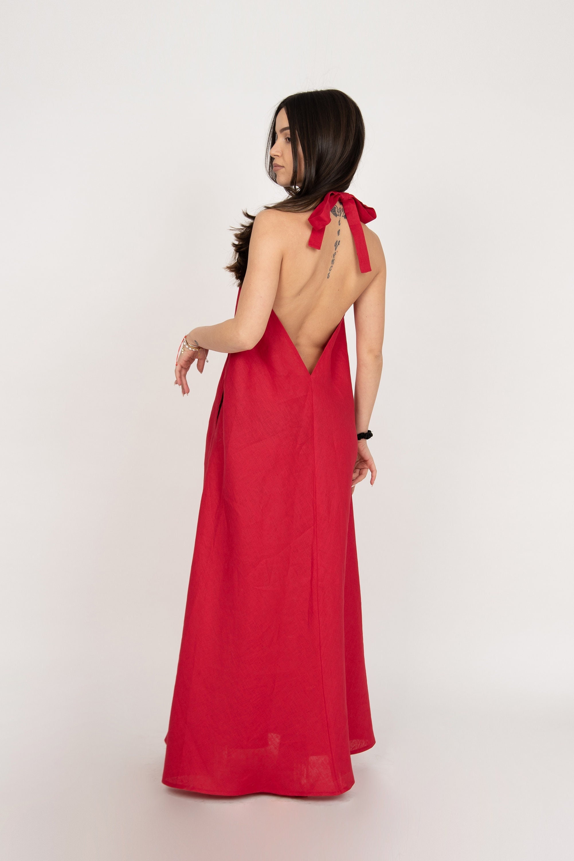 Abito estivo in lino/Abito lungo in lino/Abito lungo/Abito senza schienale/Abito da spiaggia/Abito con schiena scoperta/Caftano in lino/Abito in lino