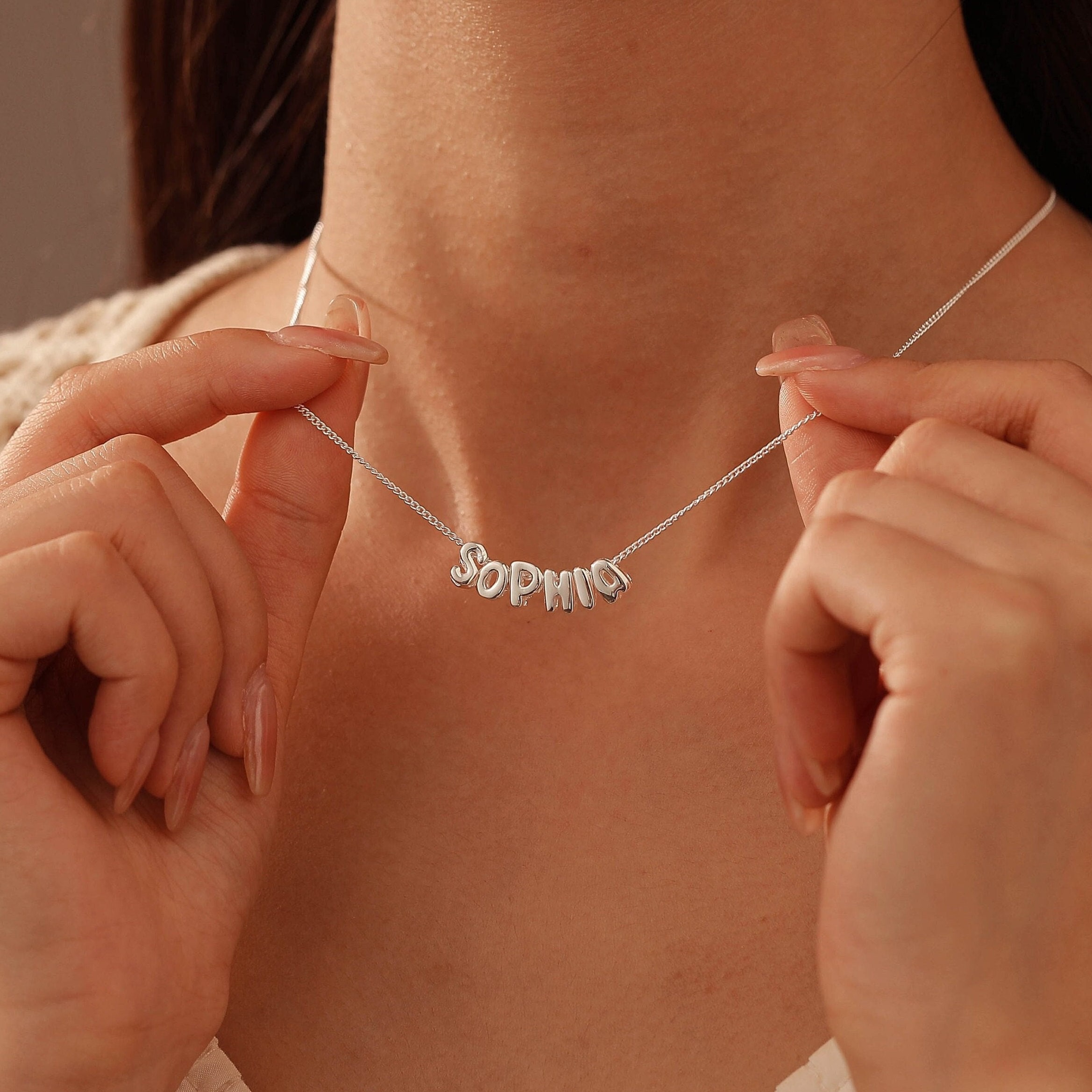 Collana con nome a bolla 3D in argento, ciondolo iniziale a bolla, gioiello personalizzato, regalo personalizzato / Iniziali della lettera, collana ro
