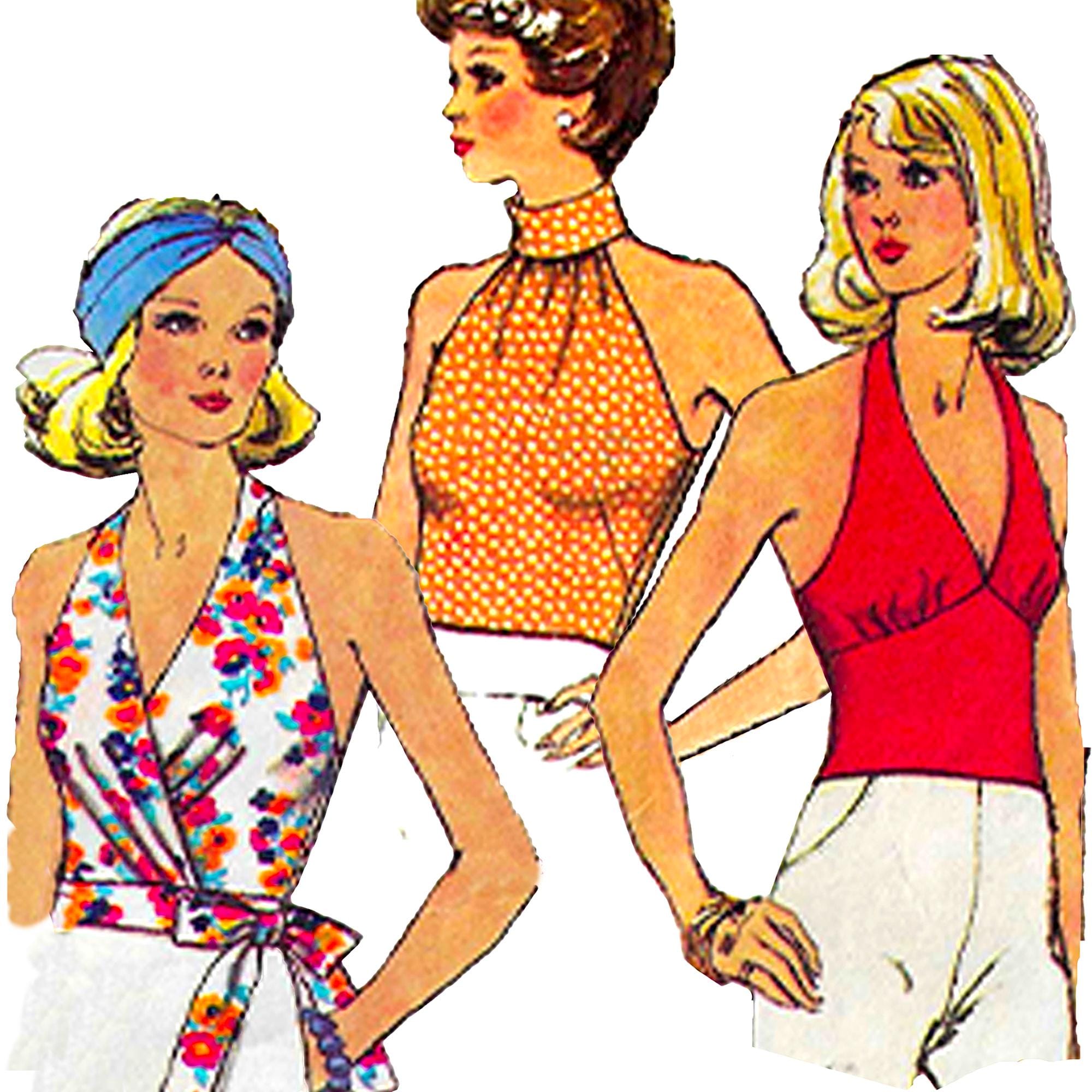 Cartamodello per top all'americana anni '70, taglia 36 (busto) - Top all'americana vintage, 3 modelli, cartamodello per crop top, PDF
