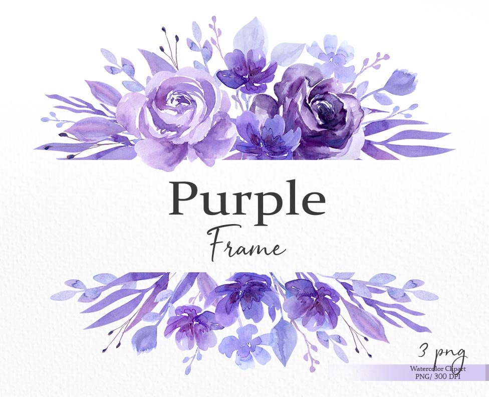 Clipart cornice fiore viola, bordo floreale png, cornice floreale clipart, bouquet acquerello botanico, clipart matrimonio viola, download digitale