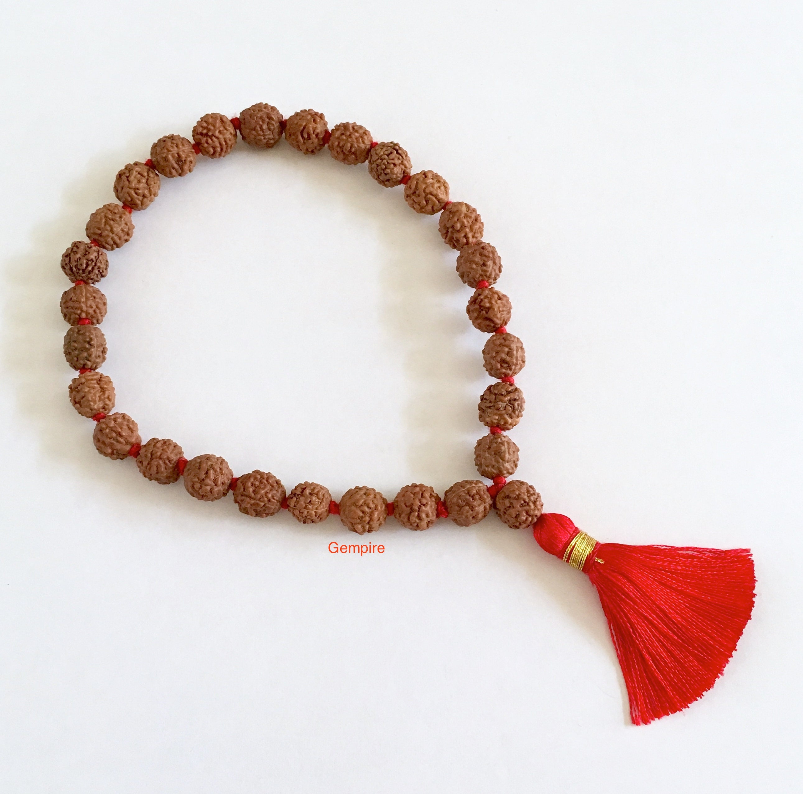 Bracciale Rudraksha annodato 7-8 mm, 27+1 bracciale Rudraksha Mala, bracciale Rudraksha da polso Mala, perline da preghiera mala Japa, India Hindu Shi