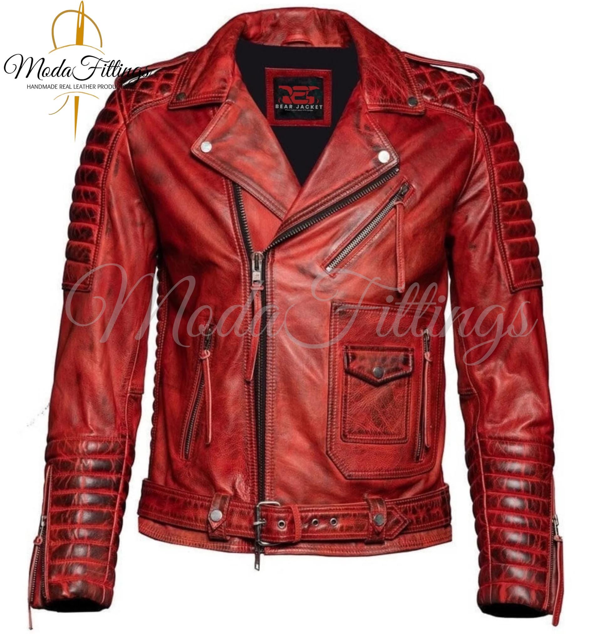 Giacca da uomo in pelle rossa / Giacca da uomo in vera pelle di pecora / Giacca da motociclista in pelle / Giacca da moto in pelle da uomo / Regalo pe