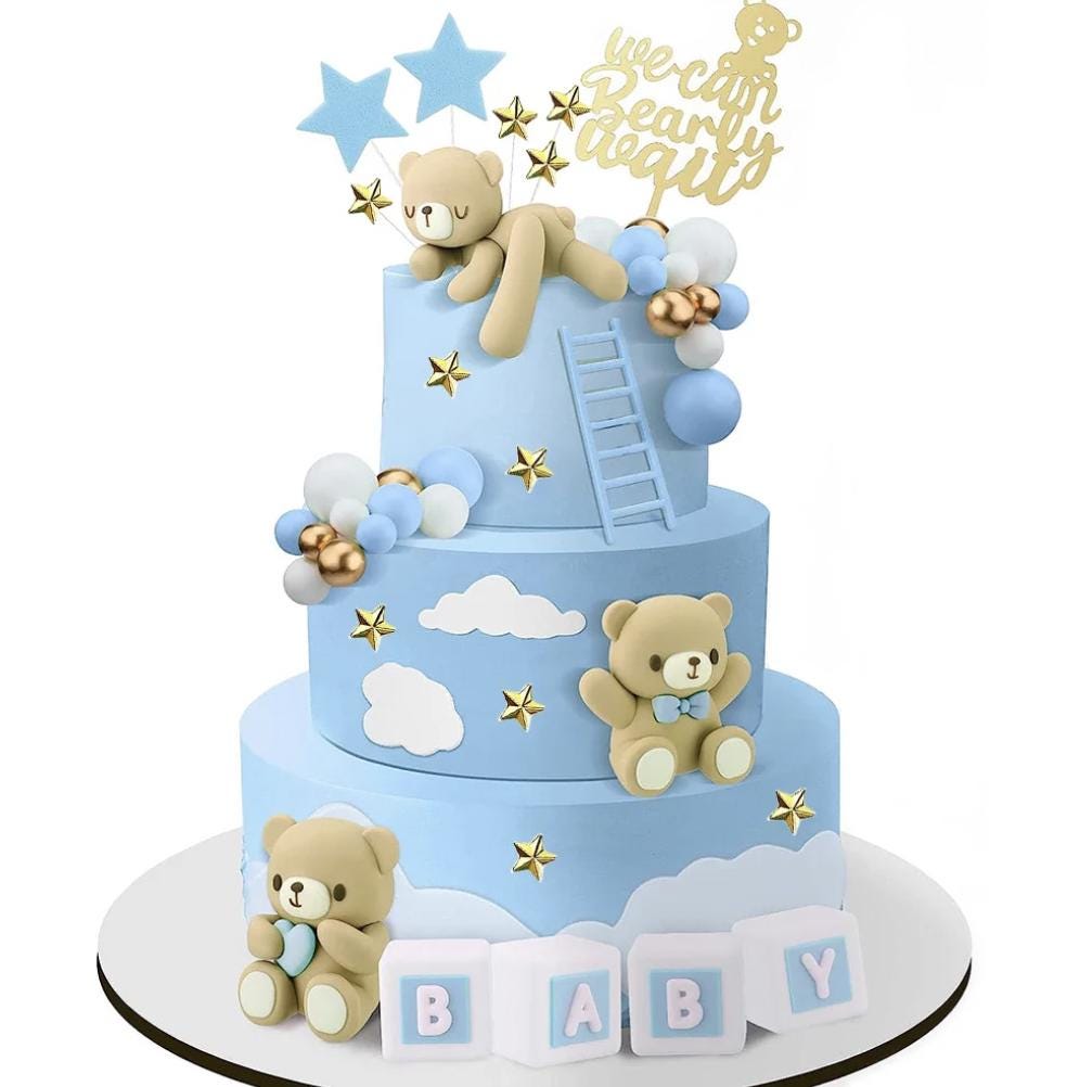 35 pezzi primo compleanno carino orso cake topper set con palline di schiuma, orsi, stelle di schiuma e un cartello topper dorato baby shower set tort