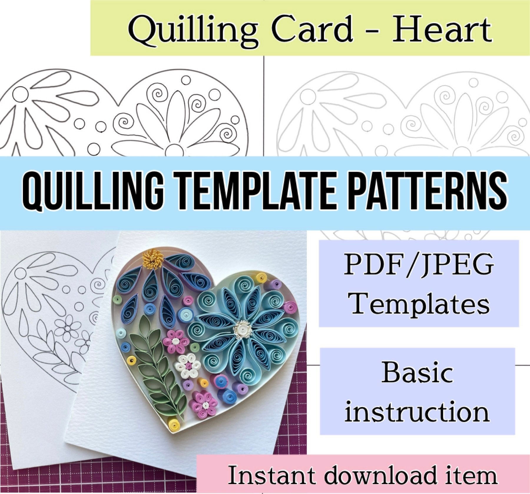 Modello per quilling, carta per quilling, modelli per quilling, modelli per quilling, fiori per quilling, kit per quilling, download immediato