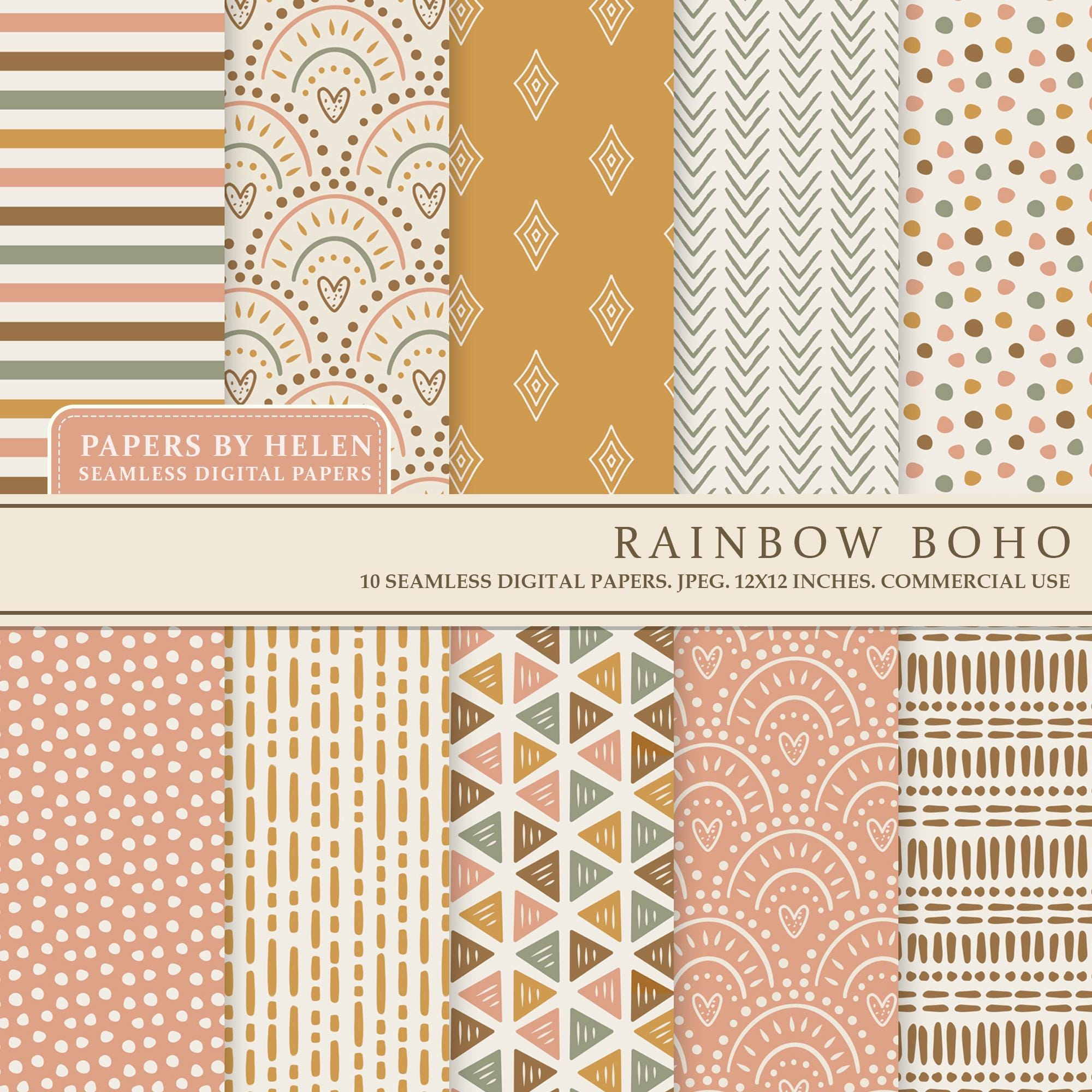 10 carte digitali senza cuciture Boho, carta per album Boho, carte digitali stampabili, carta digitale per uso commerciale, motivi Boho, carino Boho 1