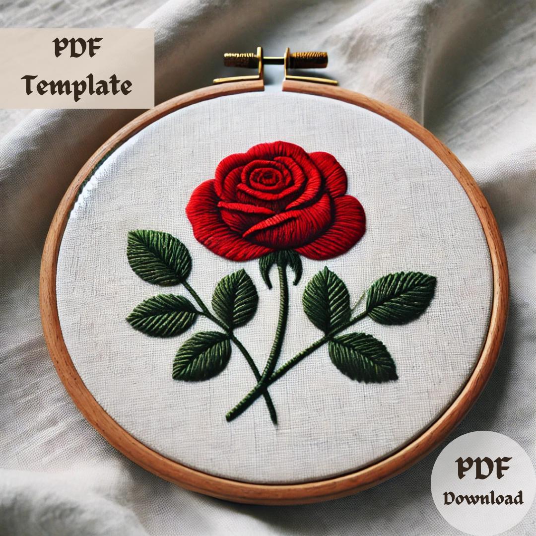 Modello di ricamo floreale con rose, disegno di ricamo floreale a mano con rose, ricamo floreale fai da te in PDF, elegante modello di ricamo con rose
