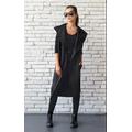 Cappotto lungo e largo nero senza maniche//Giacca asimmetrica in neoprene senza maniche/Cardigan nero alla moda senza maniche METC0030