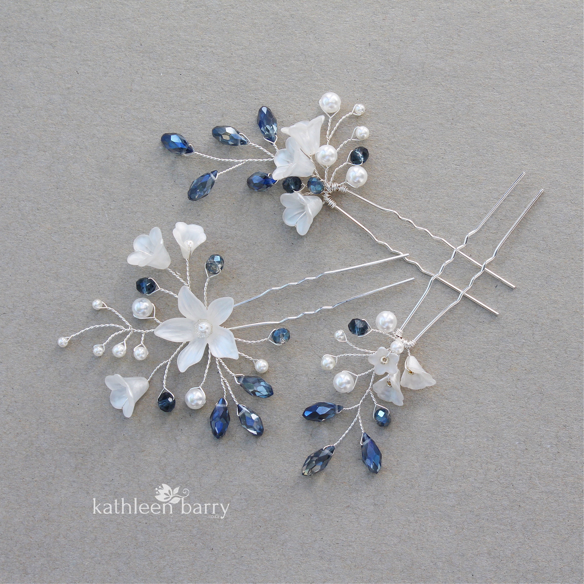 Forcine per capelli mix and match Delft Blue, accessori per capelli da sposa blu navy, forcine da sposa - 3 stili venduti singolarmente STILE Monica