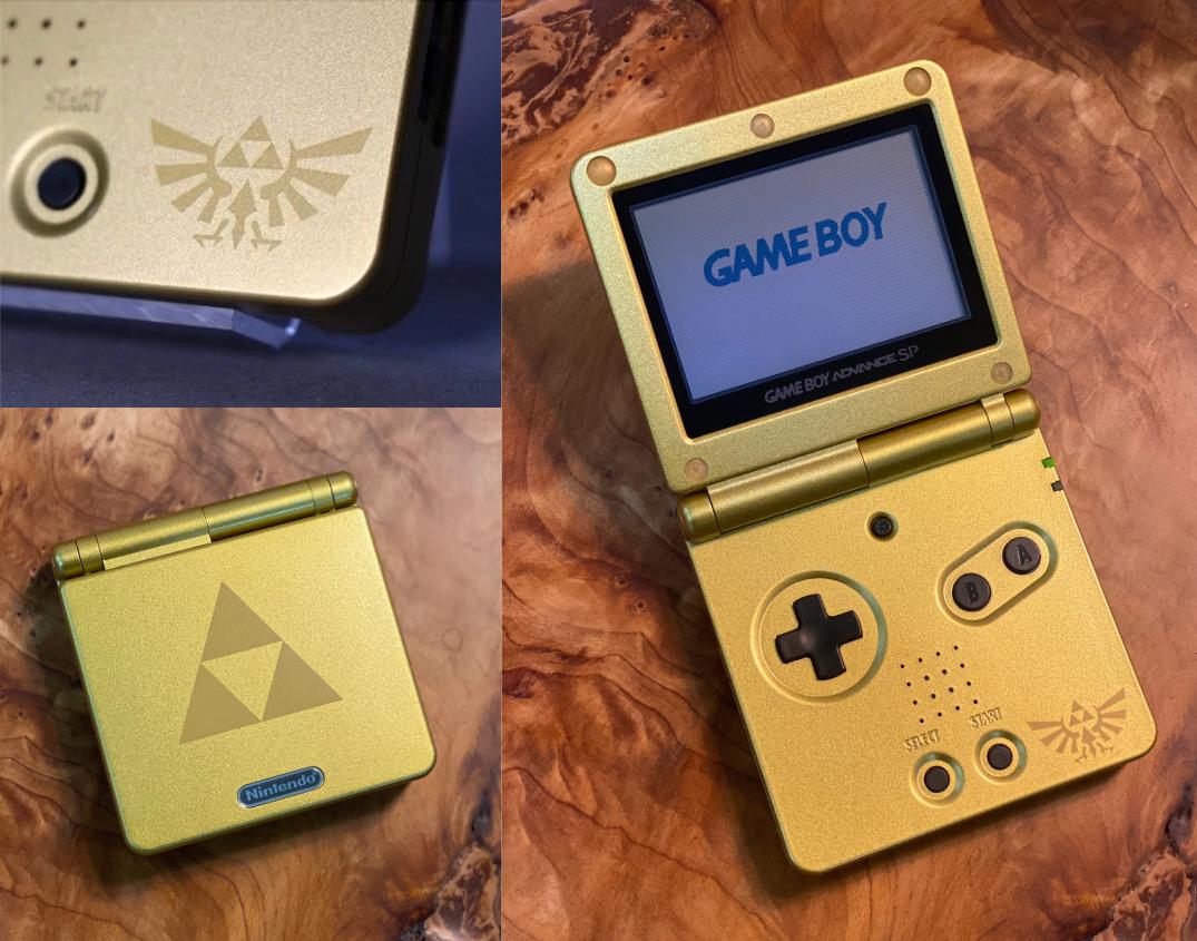 Nintendo Game Boy Advance GBA SP Zelda Triforce Custom Gold System AGS 001 Nuovo di zecca (scegli il colore del pulsante!)