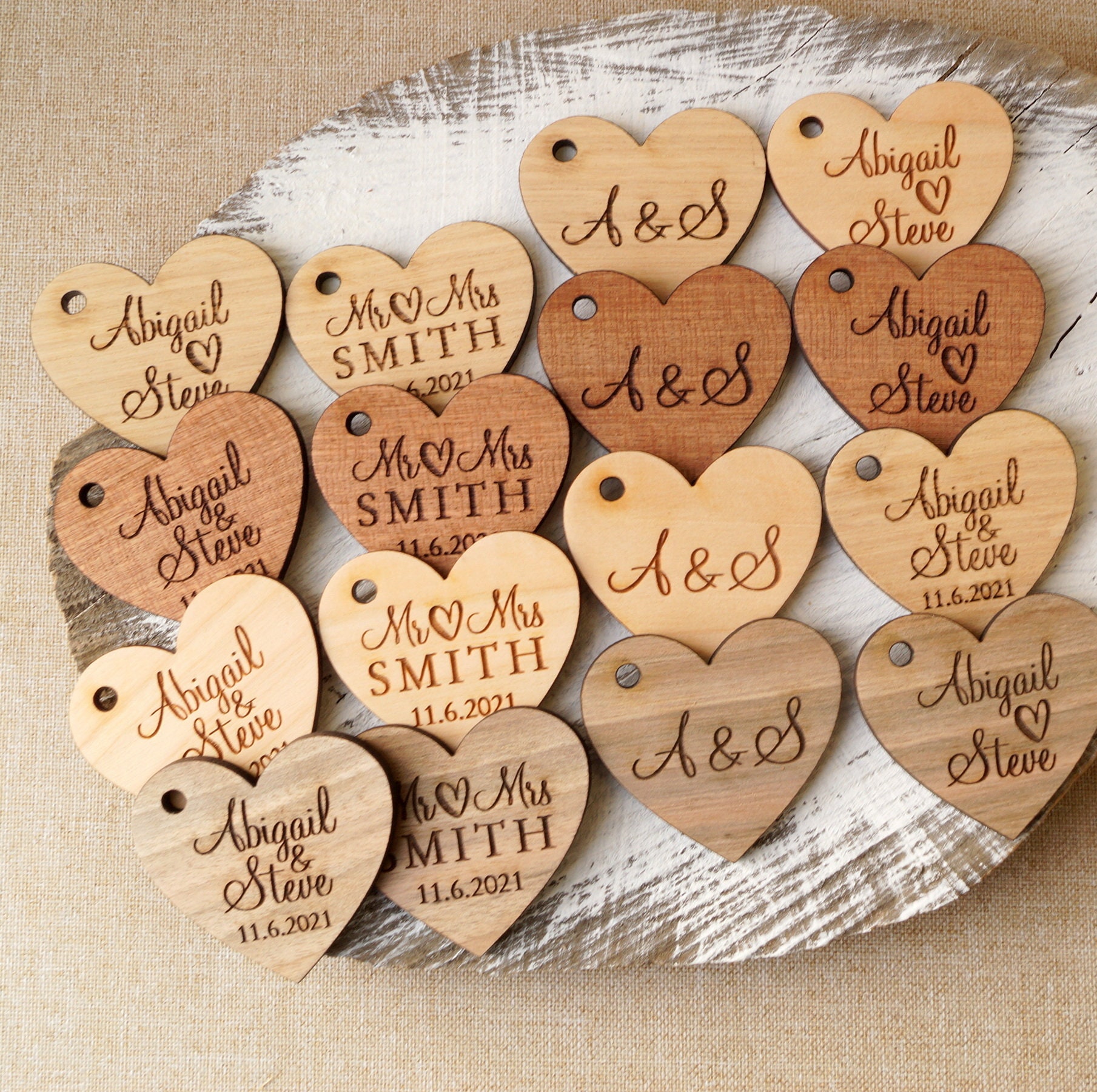 Etichette per matrimonio, Etichette a forma di cuore personalizzate, Etichette di ringraziamento, Etichette a forma di cuore per bomboniere, Etichette