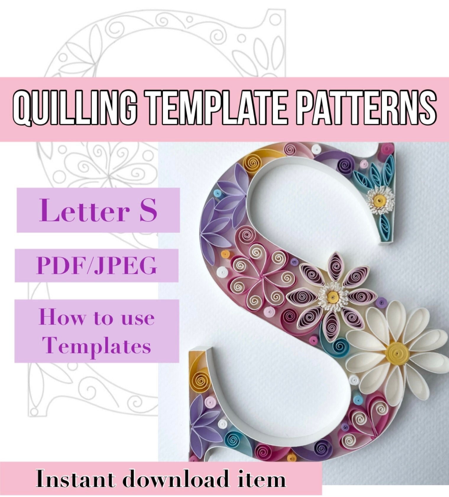 Modello per quilling, lettera per quilling, modelli per quilling, modelli per quilling, fiori per quilling, kit per quilling, download immediato, iniz