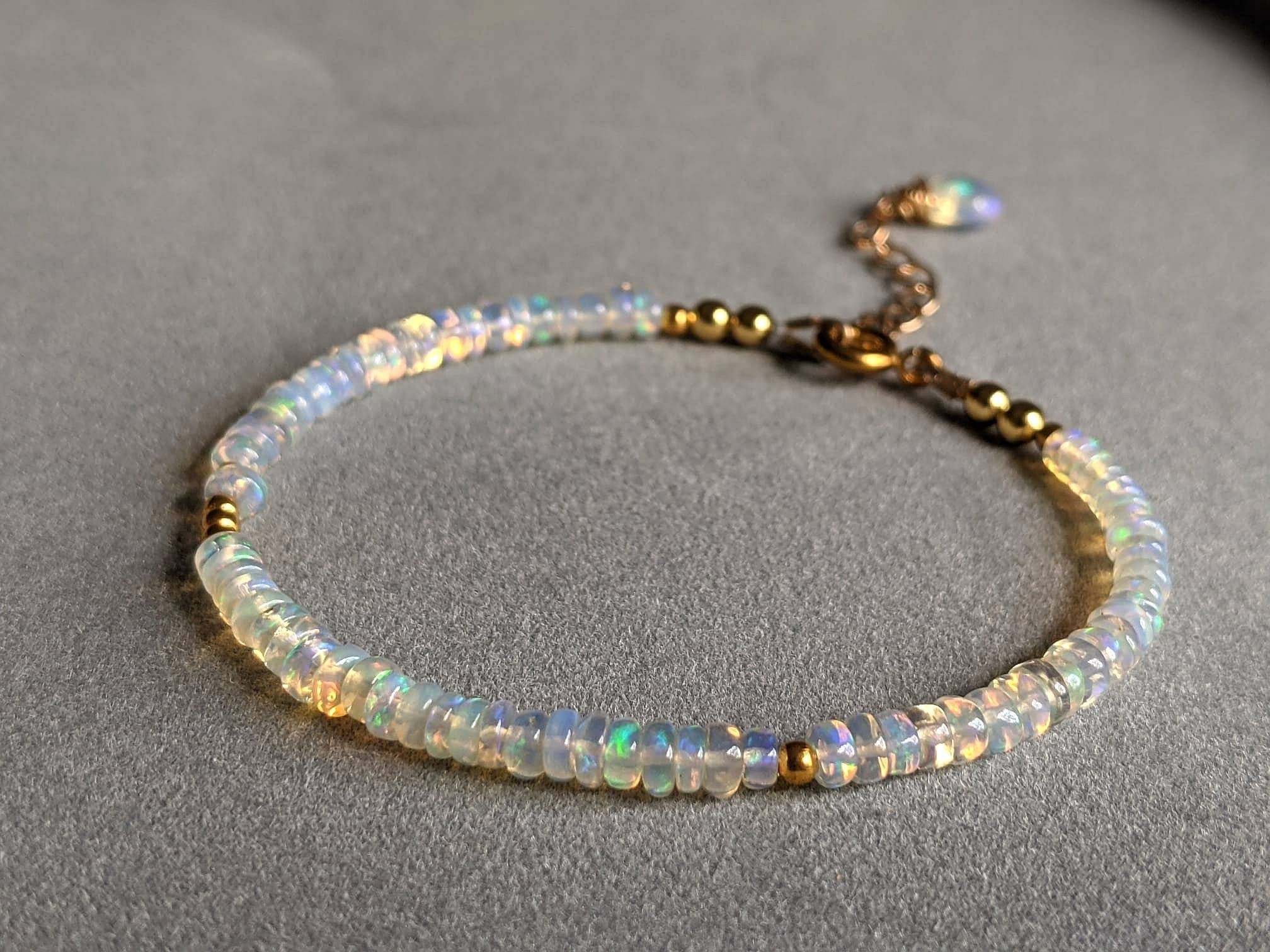 Bracciale con opale dorato Bracciale con opale etiope Bracciale con perline di opale naturale Bracciale sottile con opale delicato Bracciale con opale