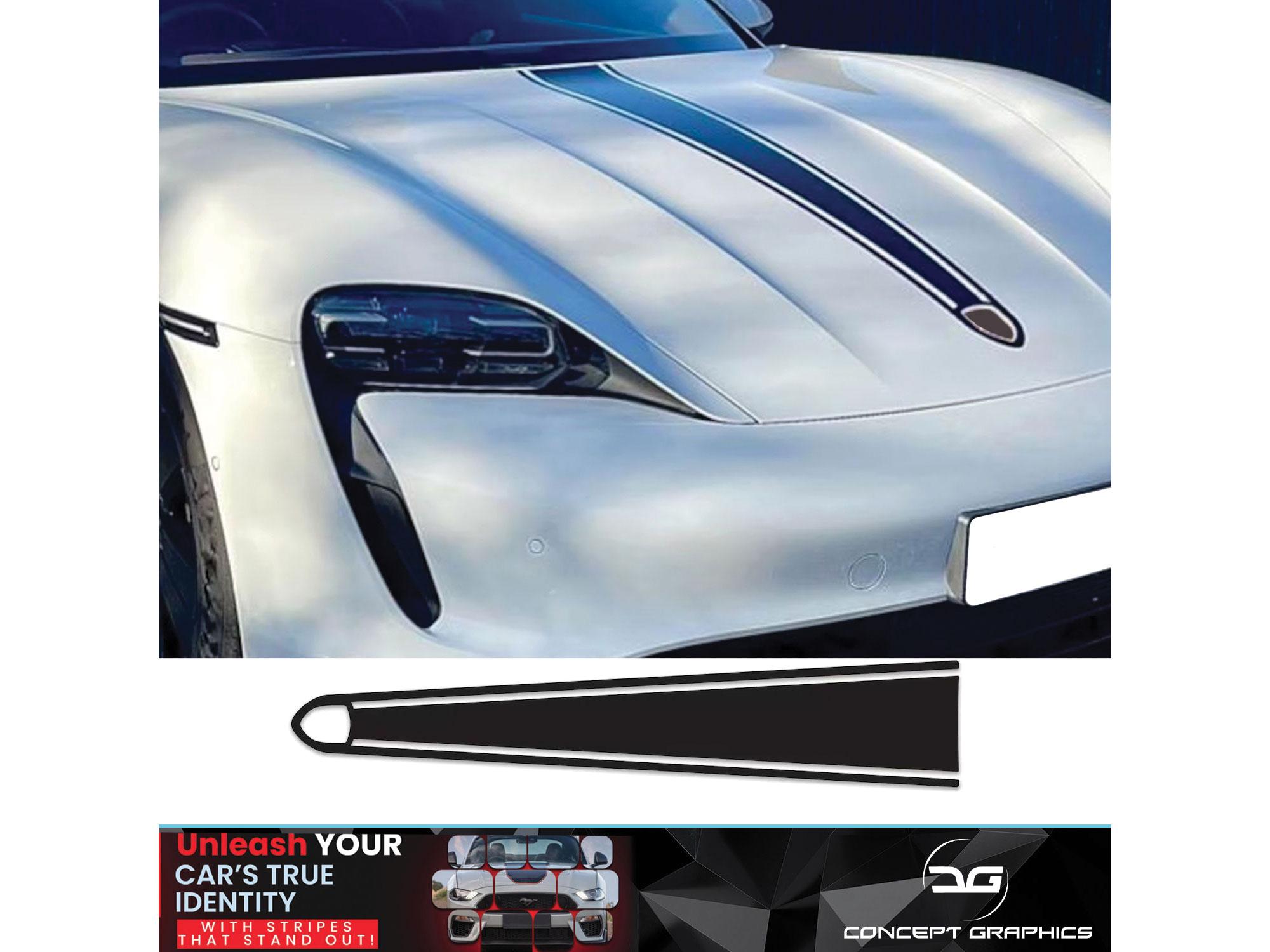 Kit di adesivi a strisce centrali per cofano con doppia linea, in vinile per rilascio aria, adatti per Porsche Taycan 2019+