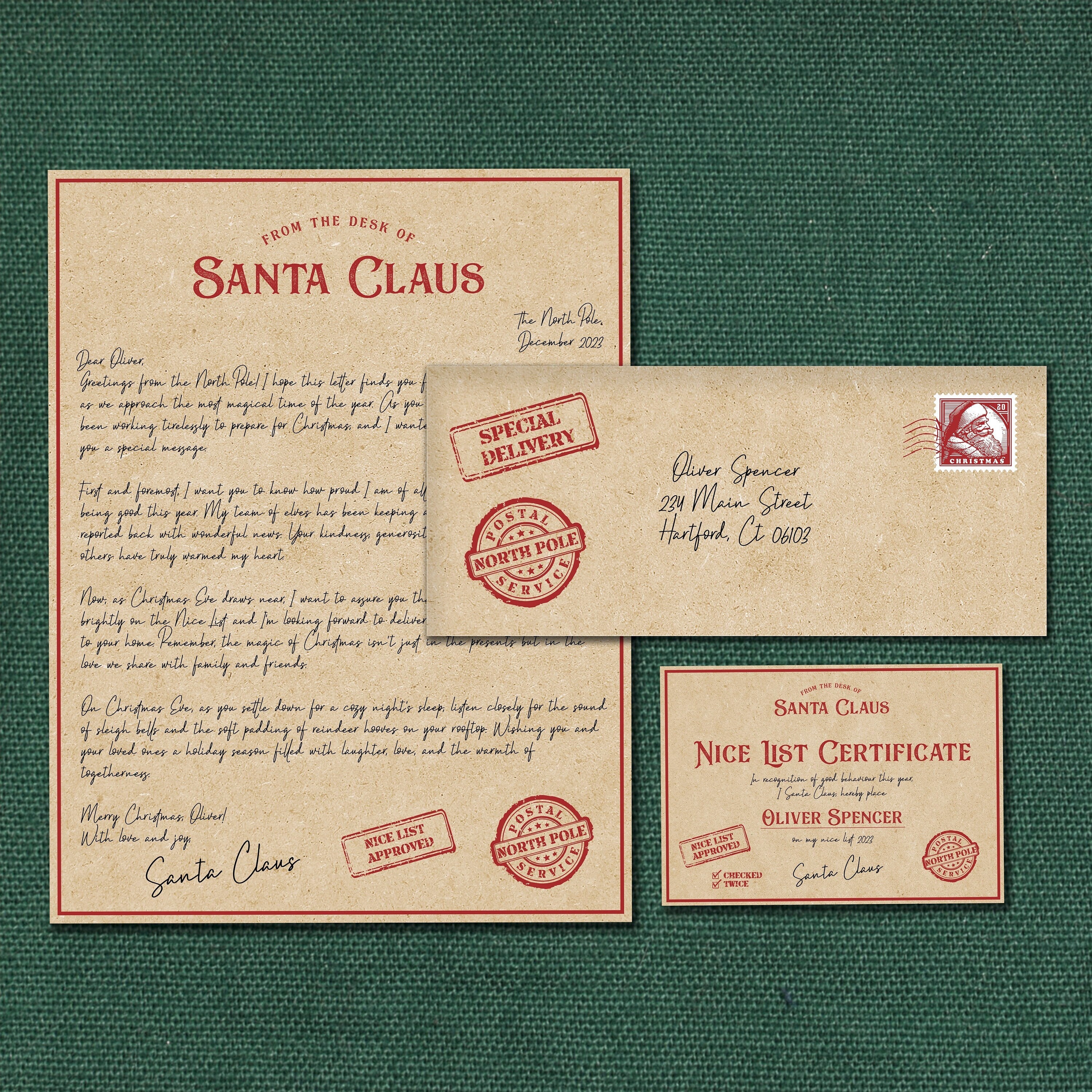 Lettera di Babbo Natale personalizzata stampabile, lettera di Babbo Natale, certificato, busta di Babbo Natale, kit lettera di Babbo Natale modificabi