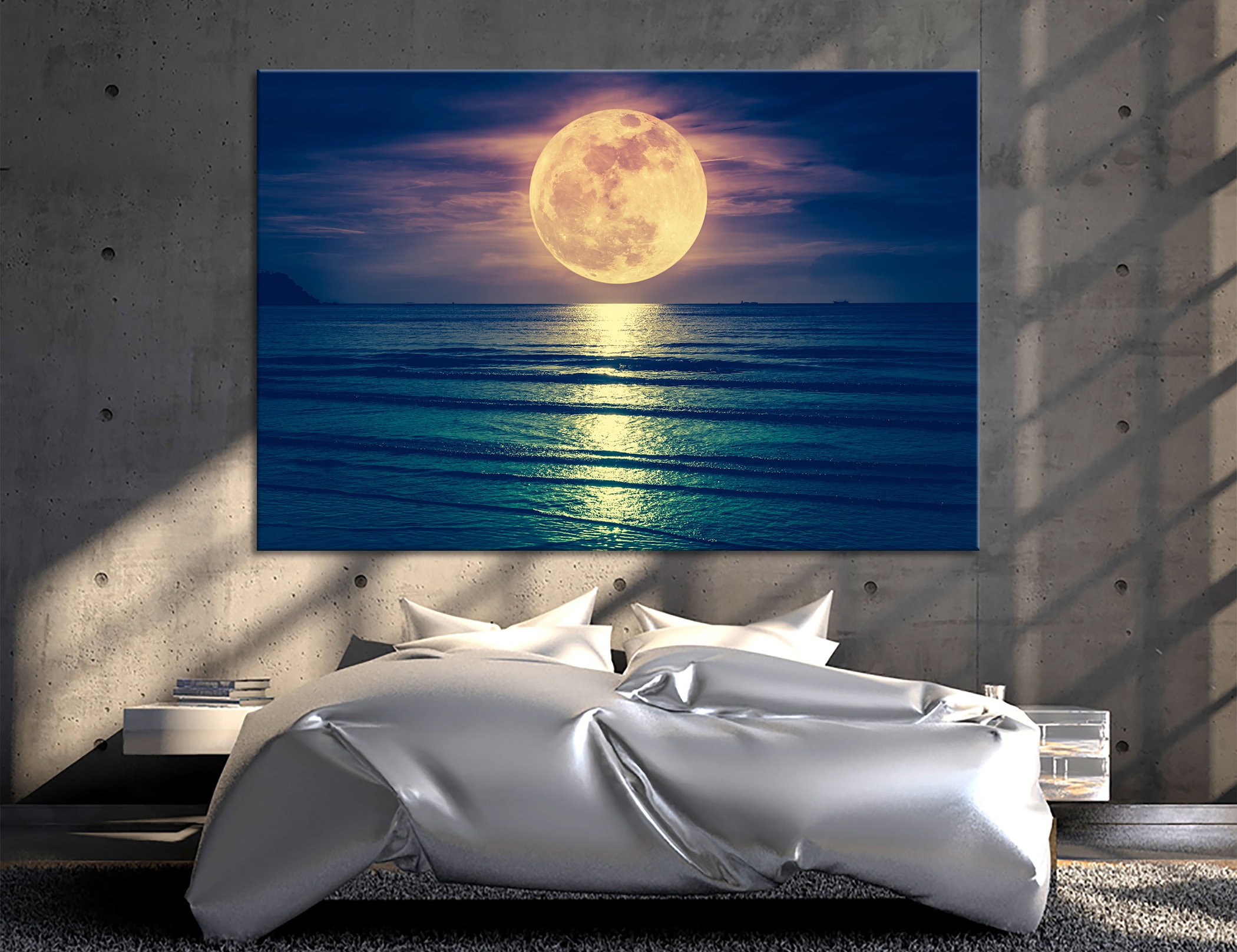 Enorme luna piena sul mare Luna piena arte murale Luna piena decorazione murale Luna piena stampa su tela Luna piena stampa Luna piena poster Luna pie