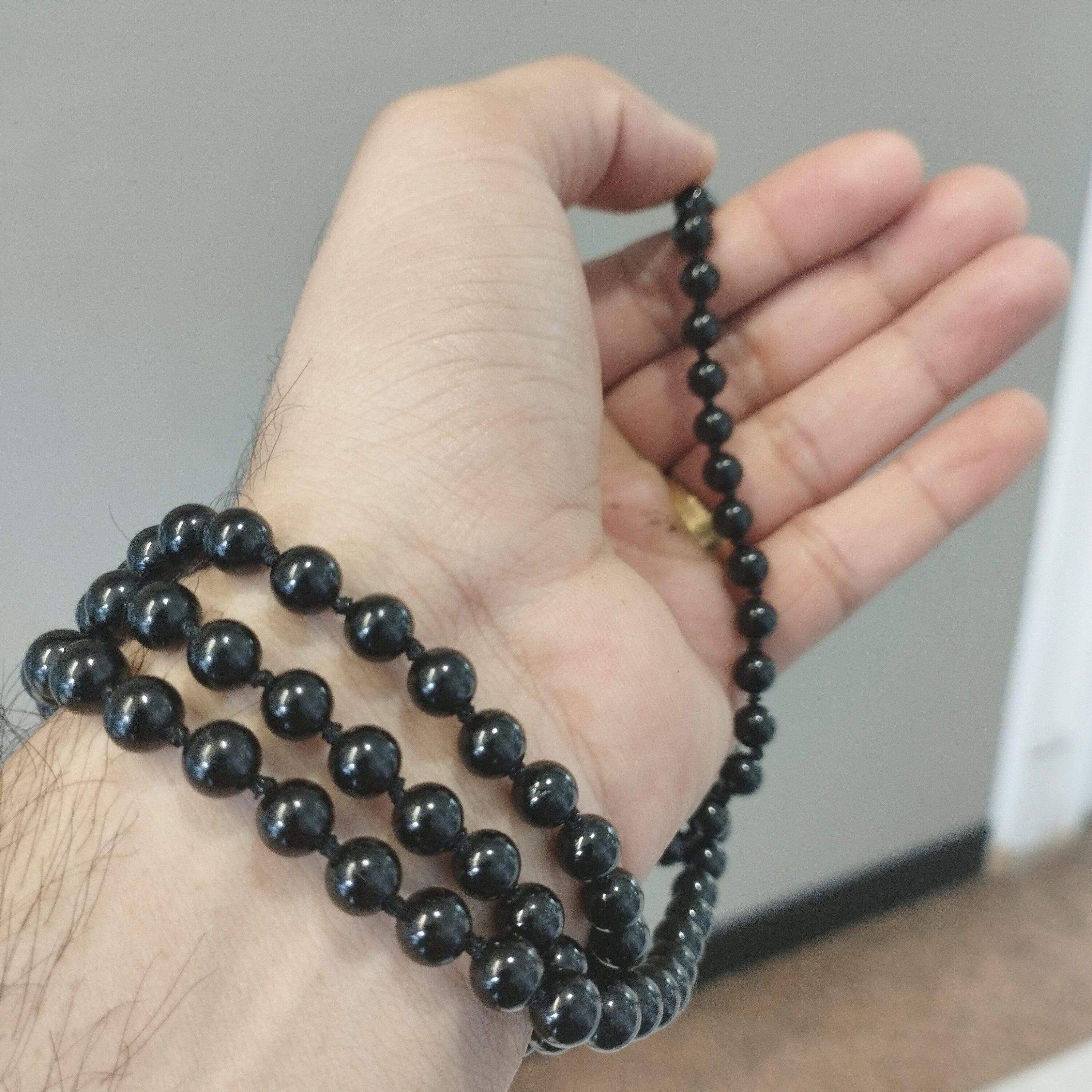 Japa mala annodato a mano in tormalina nera 108 - collana lunga in tormalina rotonda liscia da 6 mm - japa mala da preghiera con filo - japa mala reli
