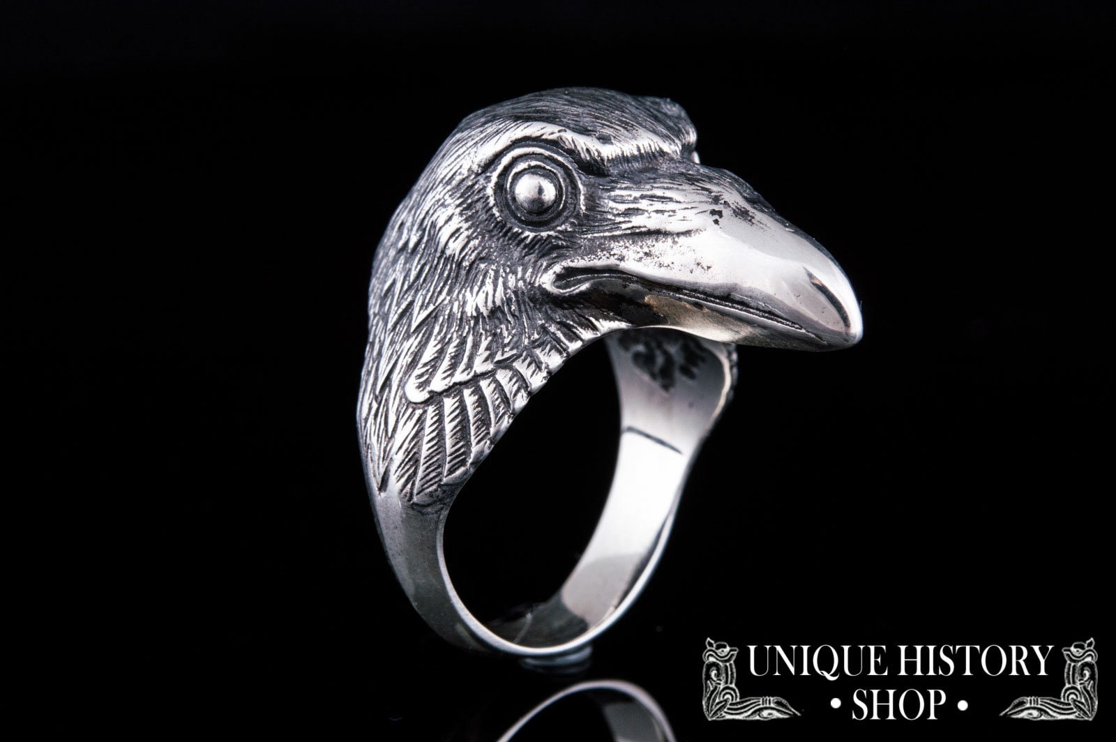 Anello vichingo Odino con corvo, anello nordico in argento, anello vichingo, gioielli Hugin e Munin, gioielli in argento con corvo, anello nordico uni