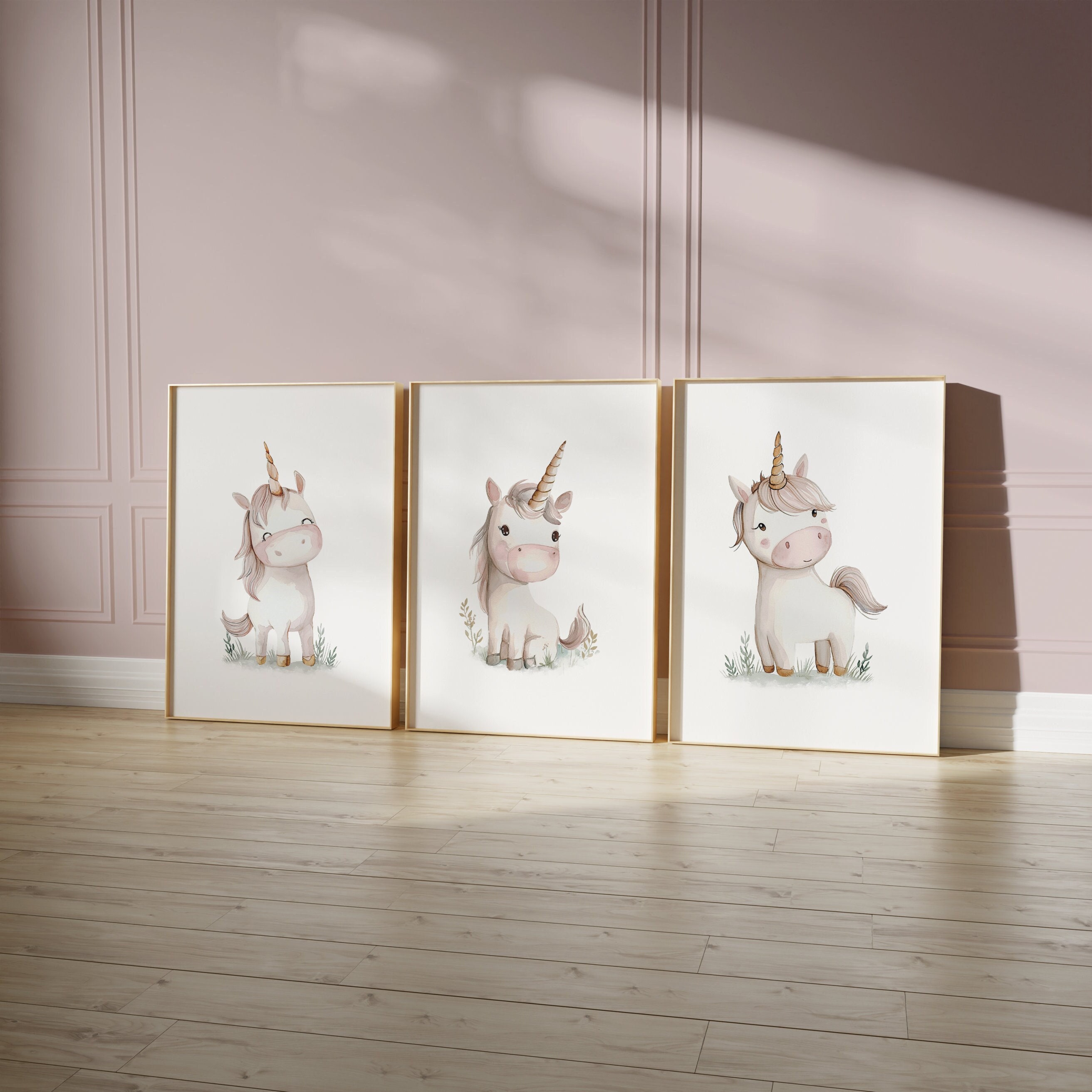 Stampe per camera da letto per ragazze, Stampe per unicorno per ragazze, Stampe per ragazze rosa, Set di 3 stampe murali, Stampe murali per ragazze, D