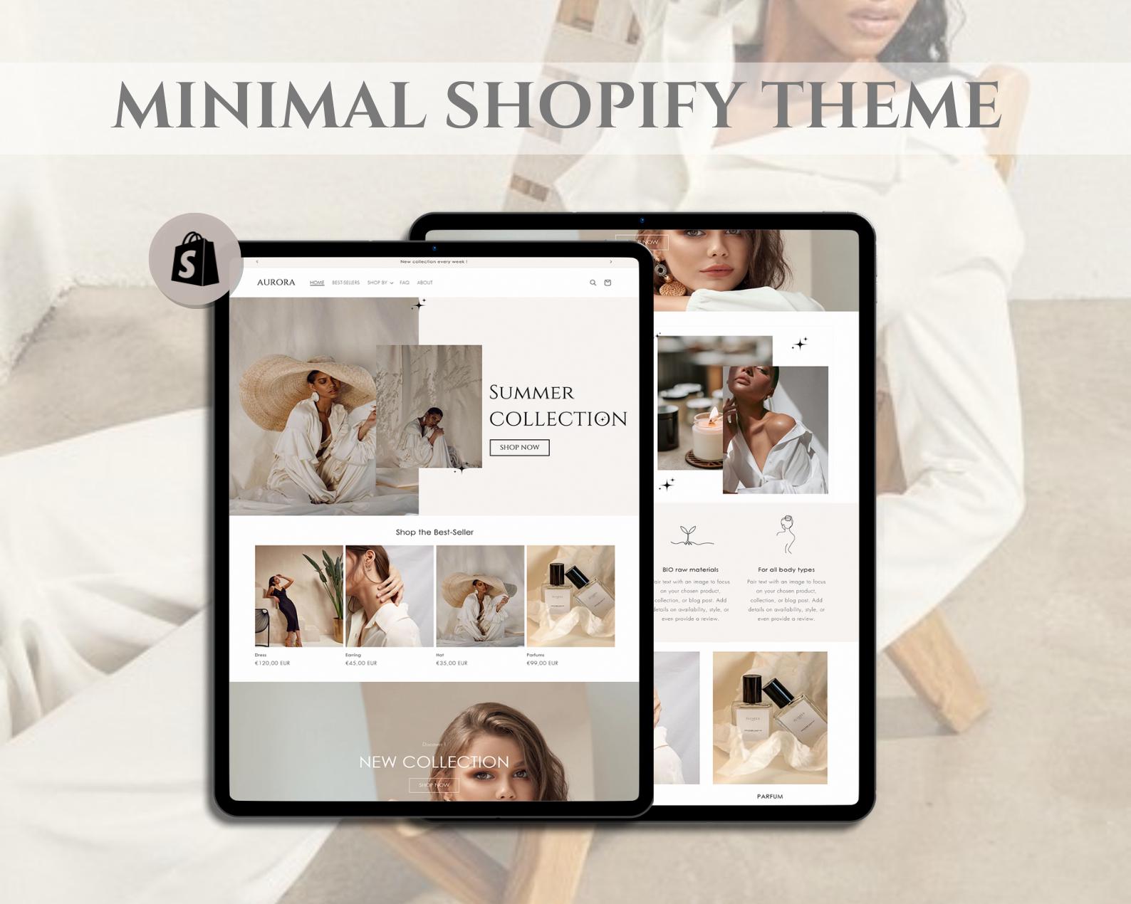 Modello di tema Shopify di lusso - modello di sito web minimalista elegante, sito web Shopify bianco estetico, tema Shopify 2.0 minimalista