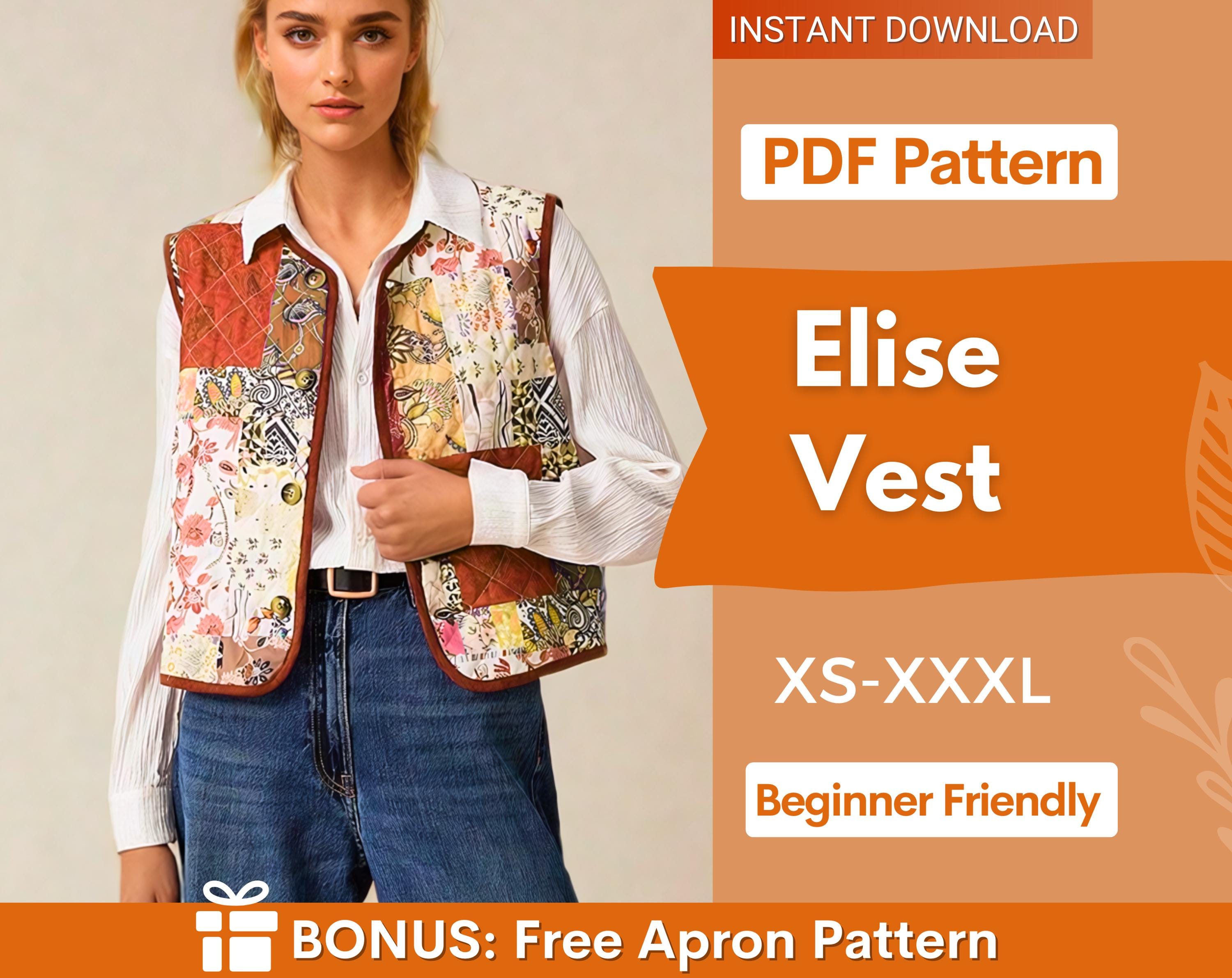 Modello di cucito per gilet / Modello di top con lacci anteriori / Modello di gilet / Modello di cucito per top / Modelli di cucito per donna / Gilet