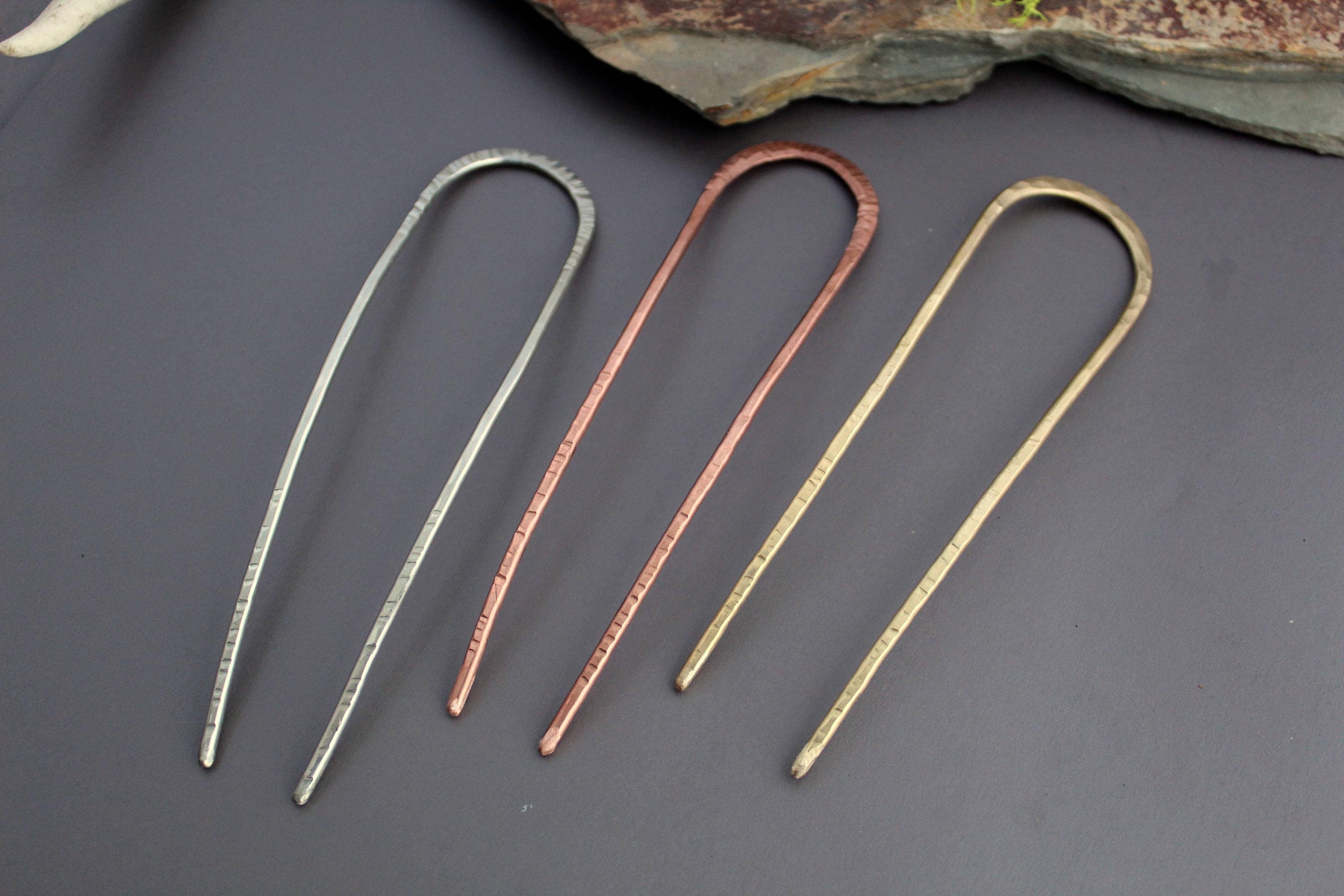 Forcina per capelli in metallo, forcina per capelli in metallo misto, forcina per chignon in metallo martellato, accessorio per capelli boho, argento,