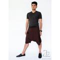 NO.232 Pantaloncini harem bicolore da uomo con cavallo basso, pantaloni casual larghi unisex, pantaloni corti in marrone e nero