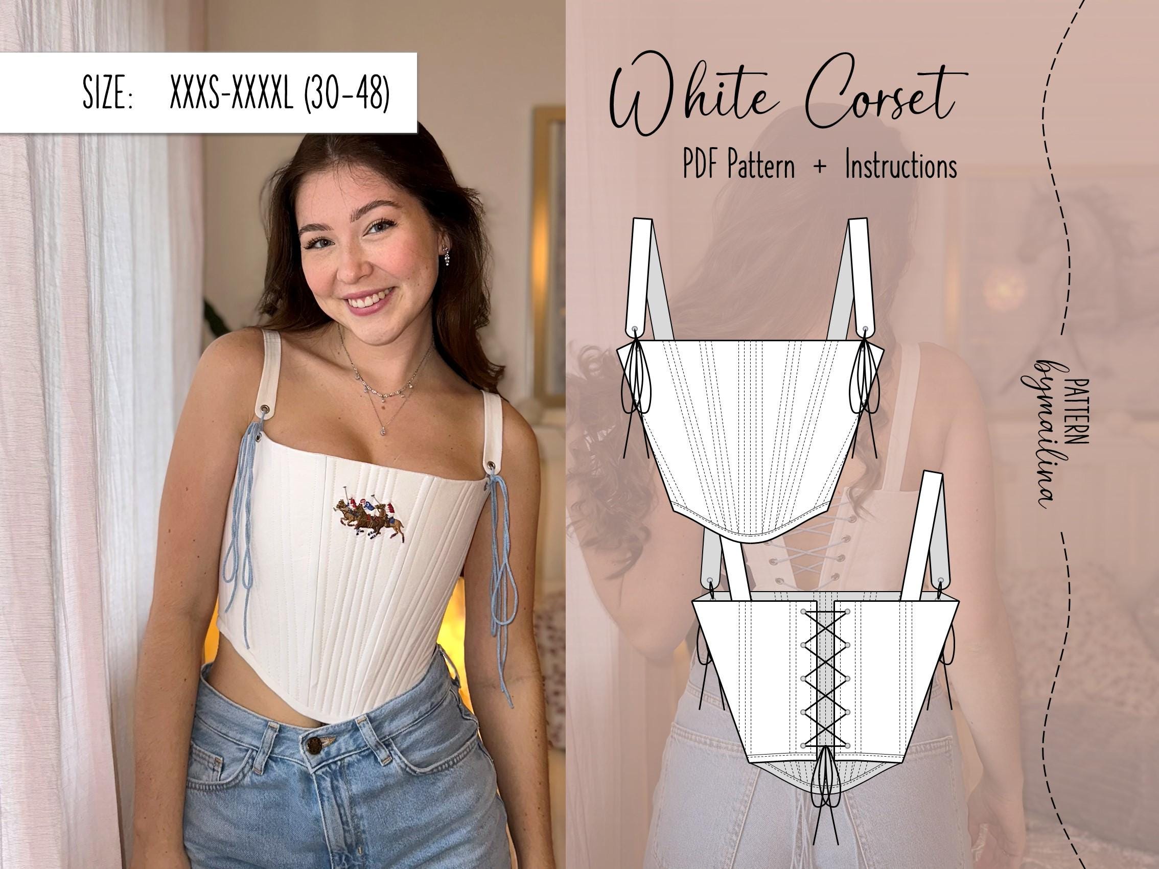 "AGGIORNATO \"White\" Corsetto Modello Taglia XXXS-XXXXL (eu 30-48) - Download immediato Pdf-Pattern (Download immediato modello di cucito)"
