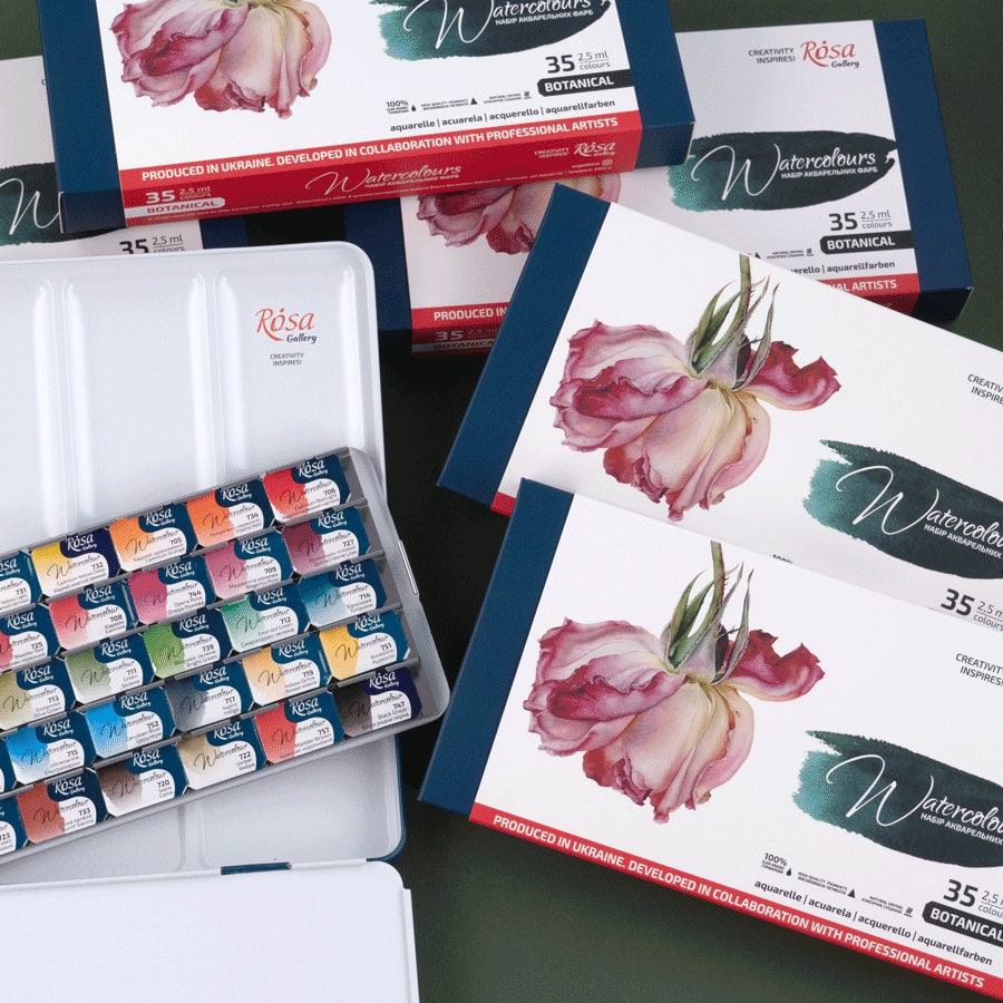 Set di colori per acquerelli Acquerelli professionali da 2,5 ml, cialde piene da 35 colori, set di colori per acquerelli BOTANICI, metallo, penali UCR