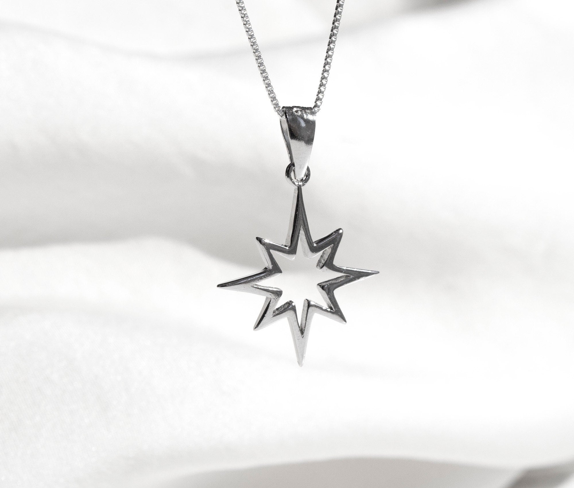 Collana con ciondolo a stella polare in argento 925, ciondolo a stella polare celeste in argento sterling 925, gioielli da sposa a forma di stella, co