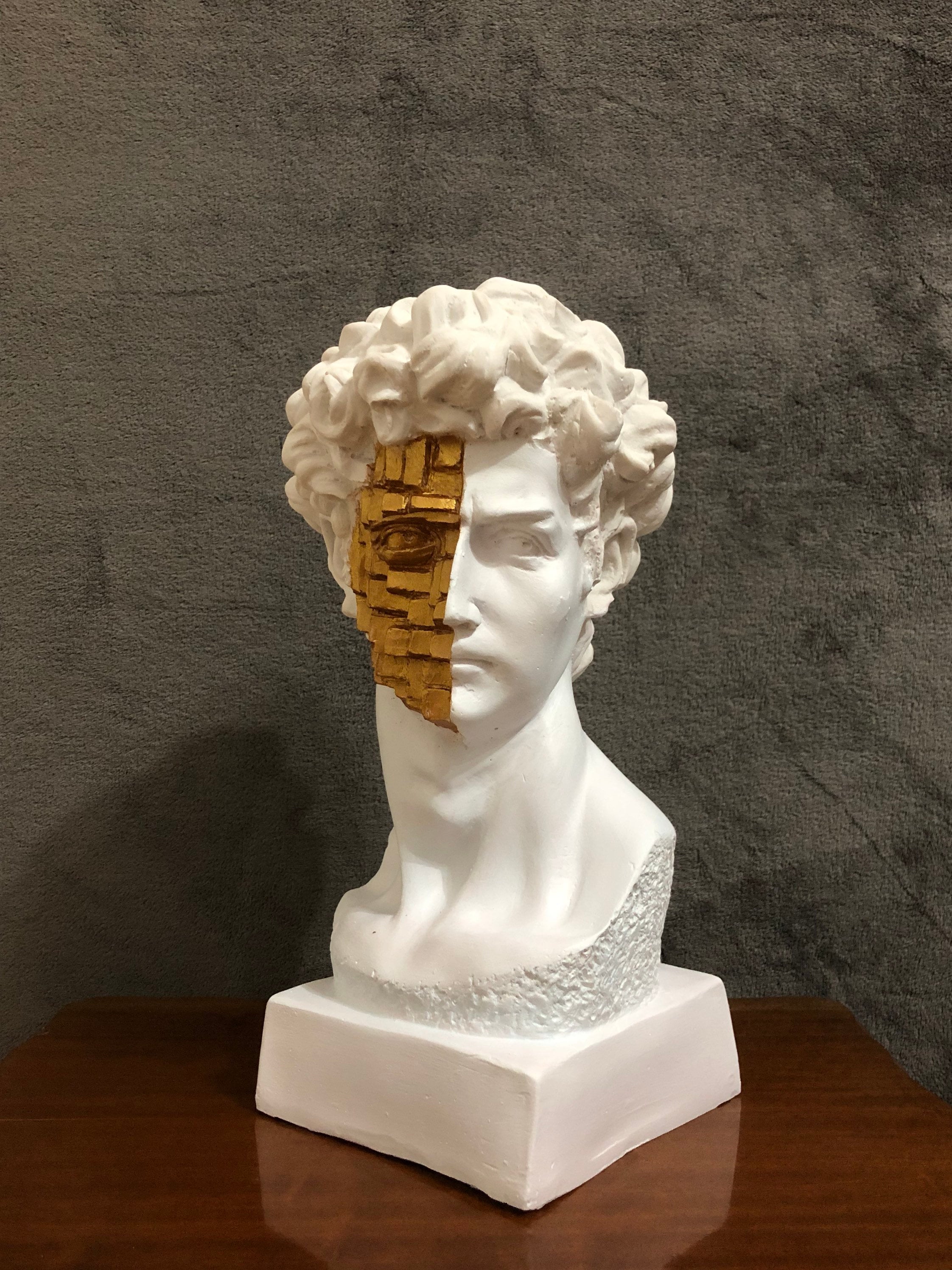 Scultura di David, Statua di David, Grande statua del busto di David, Statua della Pop Art, Statua bianca e oro, Statua del busto greco, Homedecor, Ho