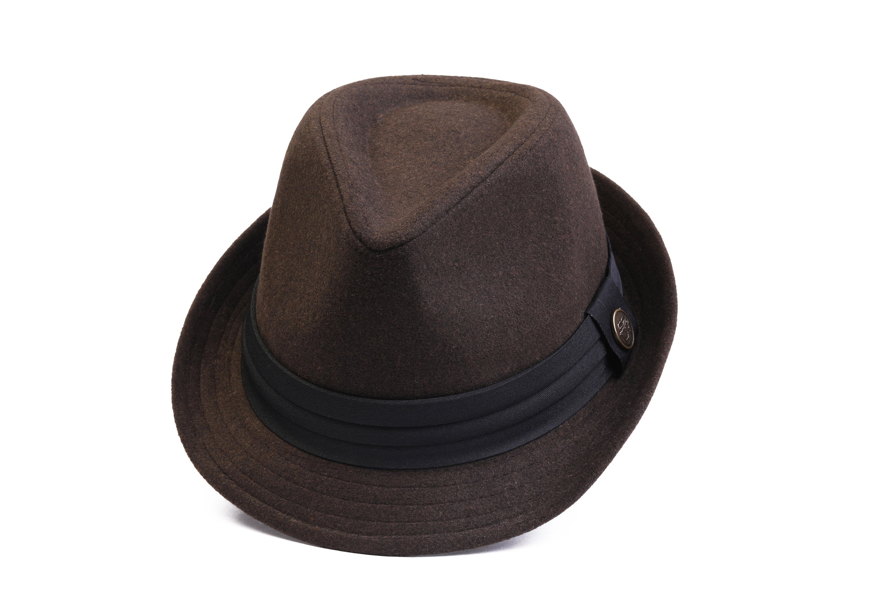 Cappello in pile polare Fedora marrone scuro, cappello invernale da donna, cappello Fedora rigido, cappello boho, cappello a tesa corta, cappello vint