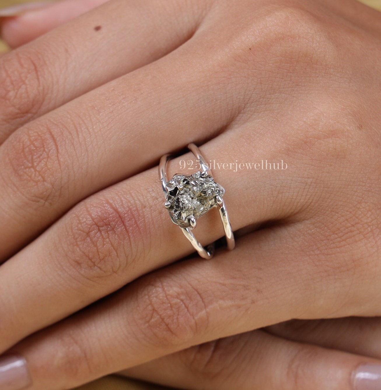 Anello in pirite, anello in argento sterling 925, anello a doppia fascia, anello boho, anello fatto a mano, anello con cristallo curativo, anello per
