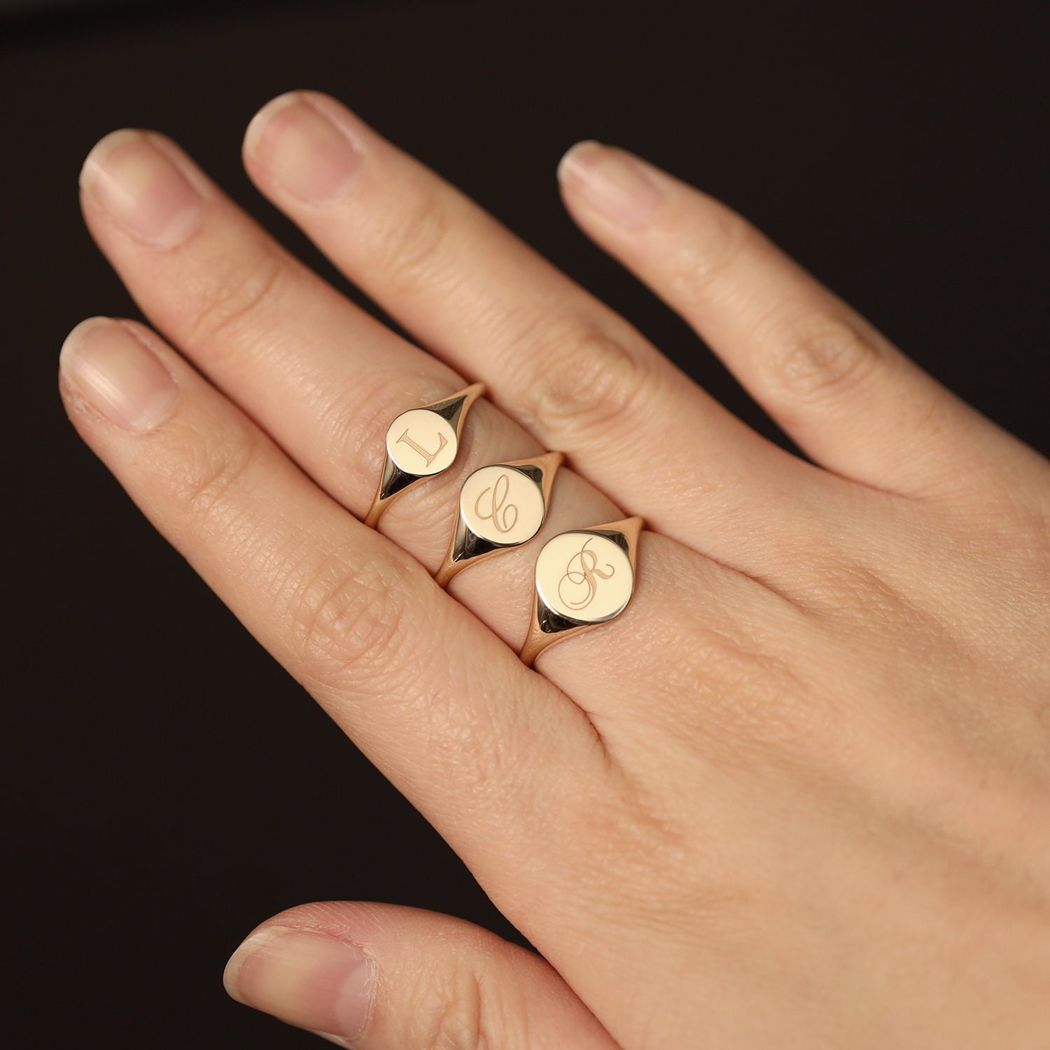 Anello con sigillo ovale, anello con sigillo in oro massiccio 14 carati, anello con sigillo di forma ovale, anello con sigillo con monogramma iniziale