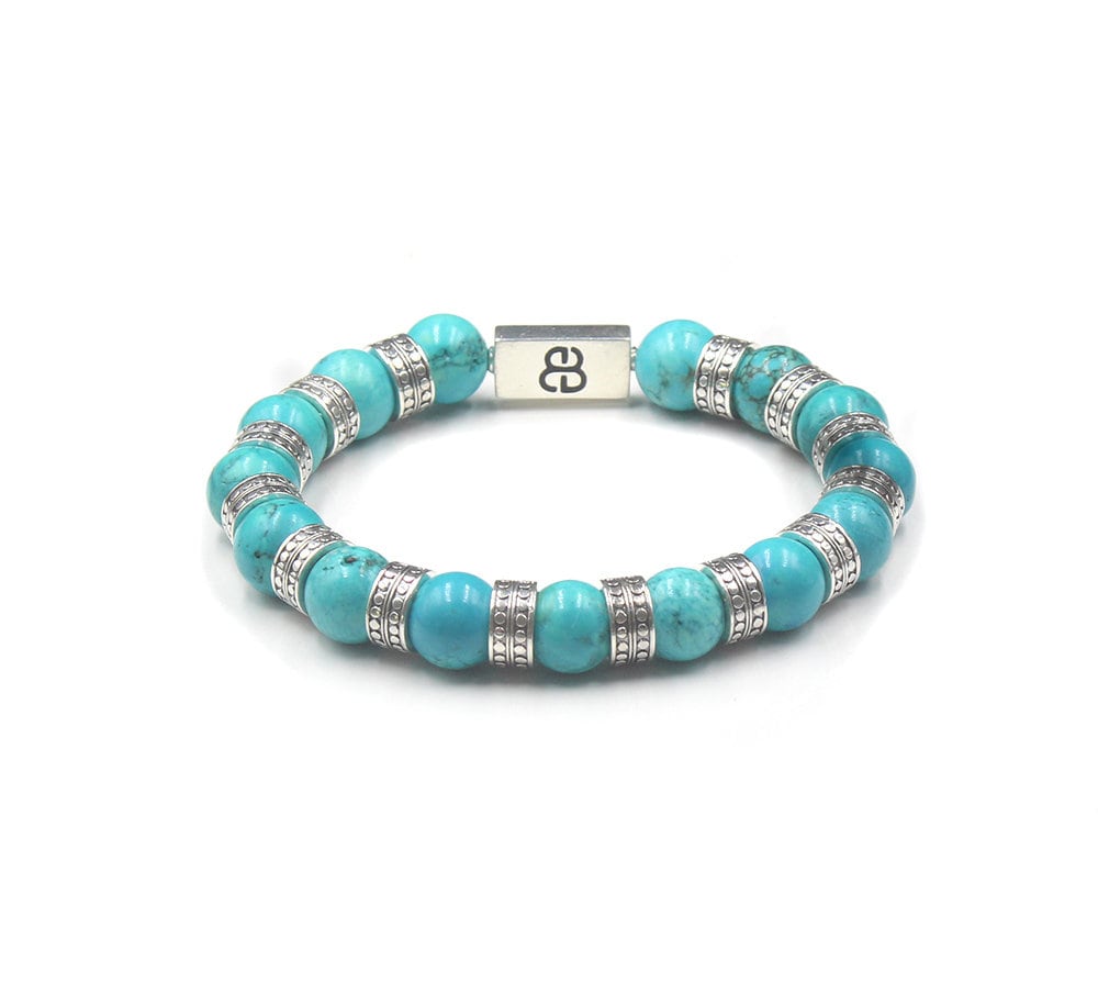 Bracciale in turchese e argento sterling, bracciale da uomo, bracciale con perline in argento sterling, bracciale da uomo con perline, bracciale da uo